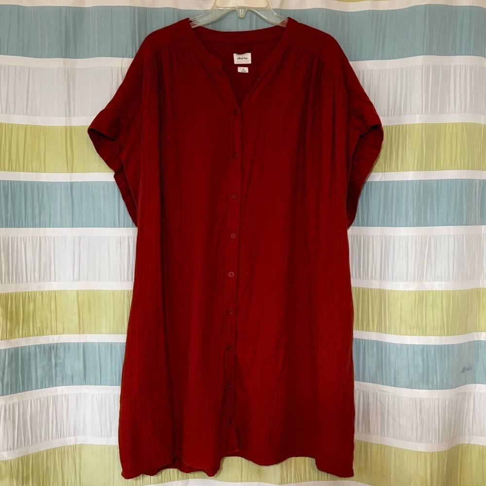Wilfred Free Organic Cotton Gauzy Shirt Dress Rust Orange Red Sz XL - Picture 9 of 9